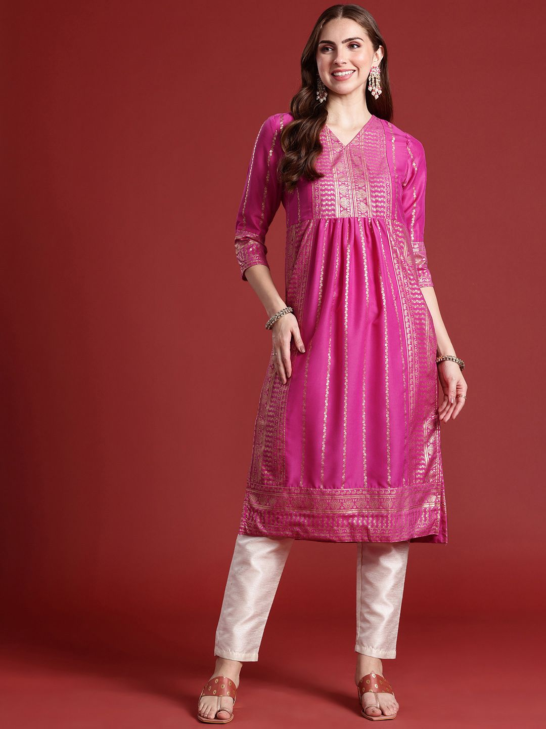 Anouk Ethnic Motifs Printed V-Neck A-Line Kurta