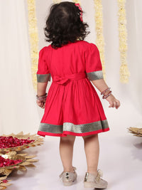 VASTRAMAY Infant Girls Self Design Bow Fit & Flare Ethnic Dress
