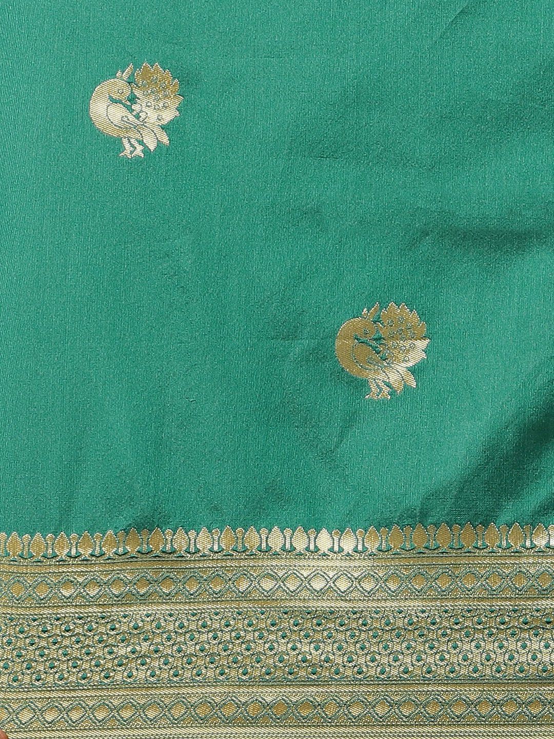 Saree mall Green & Pink Woven Design Banarasi Saree