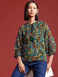all about you Floral Printed Tie-Up Neck Top