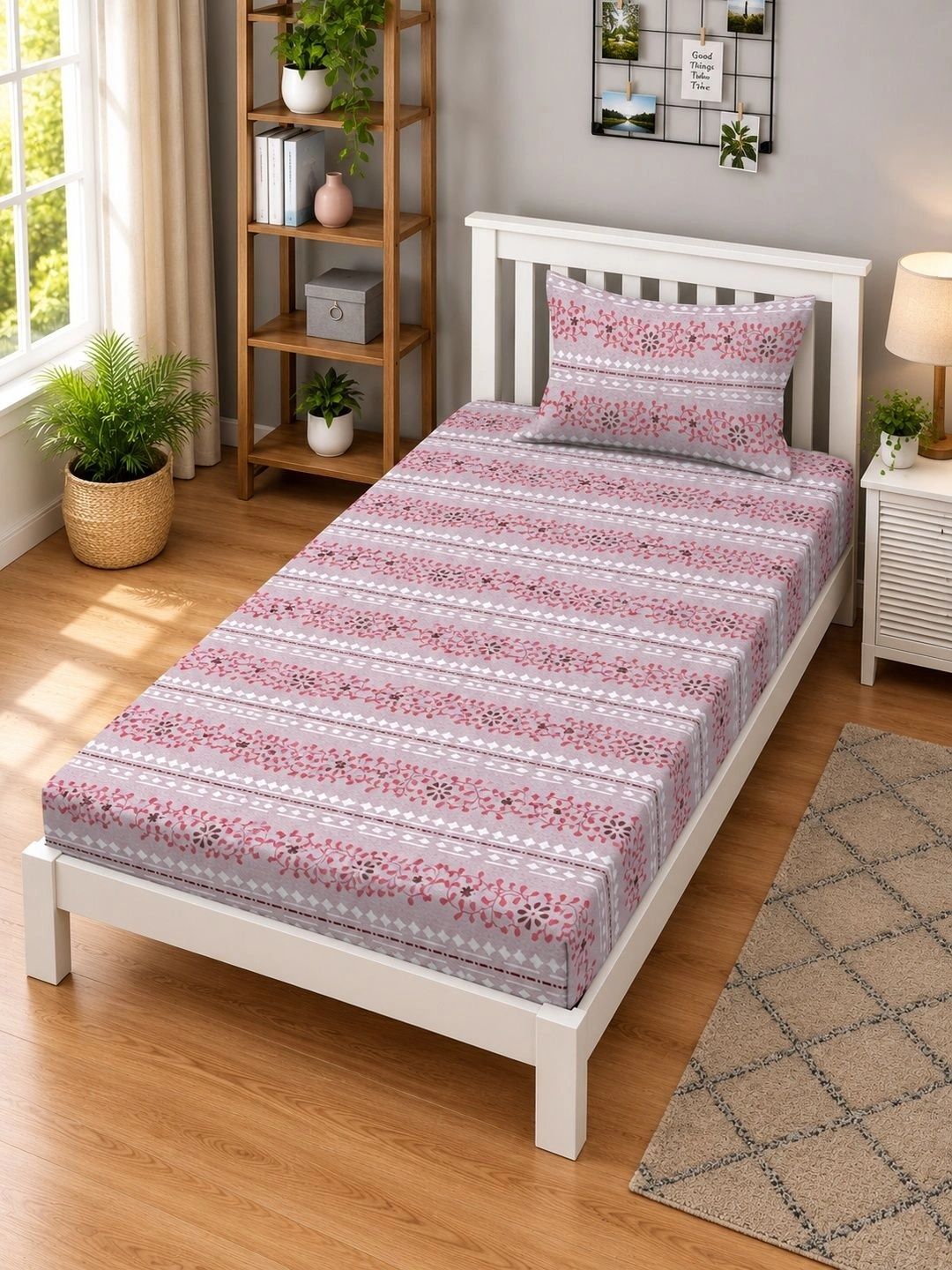 Moda Rapido X KLOTTHE Bunga Merah Jambu 400 TC Cadar Bujang dengan 1 Sarung Bantal