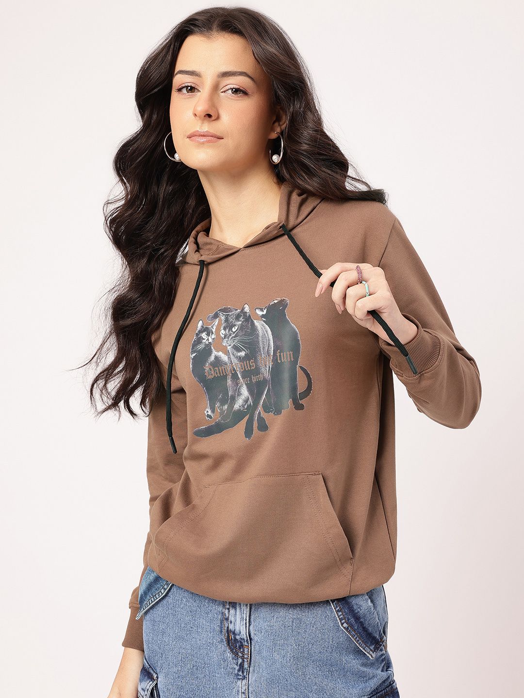 DressBerry Kitty Core Printed Hooded Sweatshirt