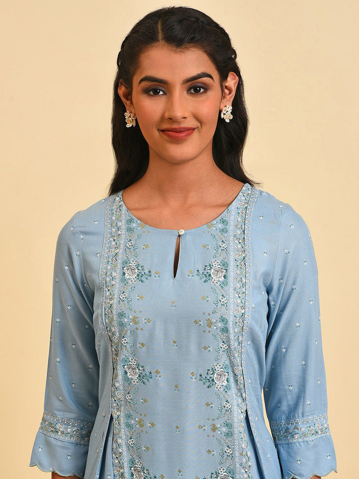 W Floral Printed Keyhole Neck A-Line Kurta