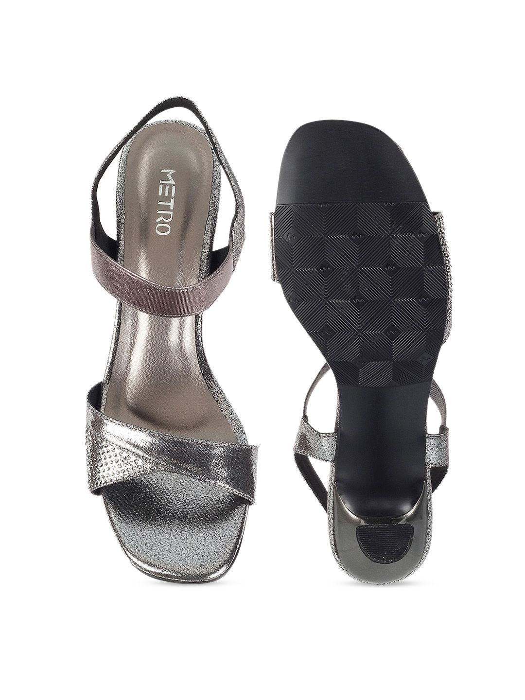 Metro  Women Grey Embellished Kitten Sandals