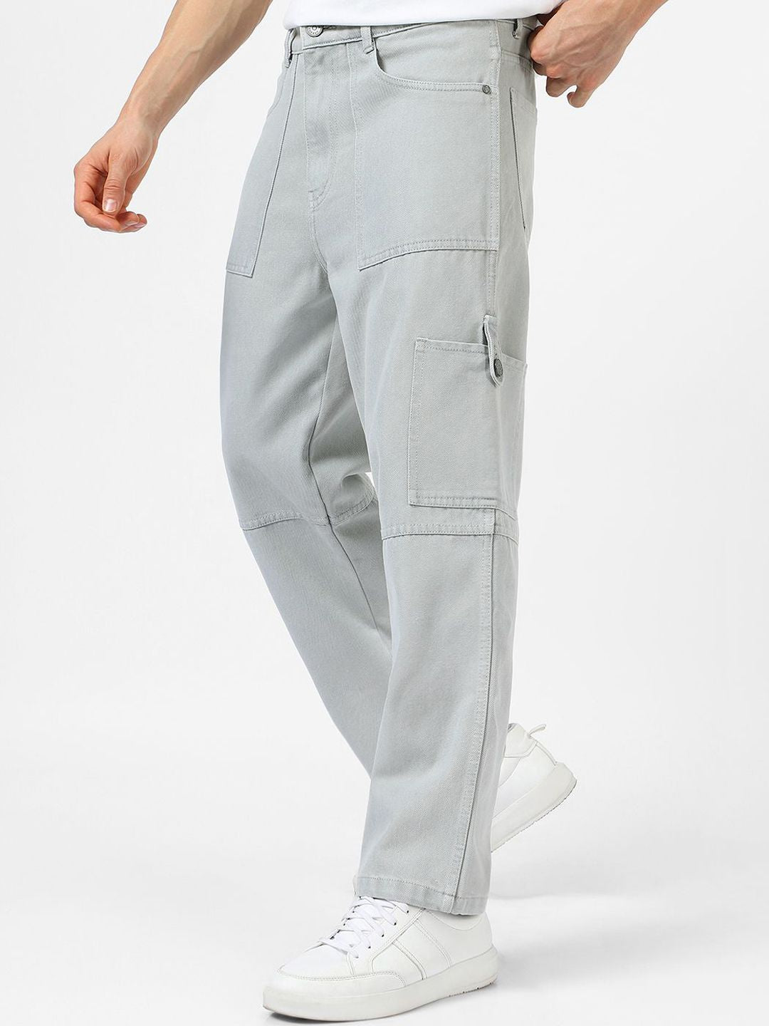 Urbano Fashion Men Loose Baggy Fit Washed Non-Stretchable Cargo Jeans