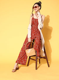 Berrylush Women Gorgeous Red Printed Volume Play Jumpsuit