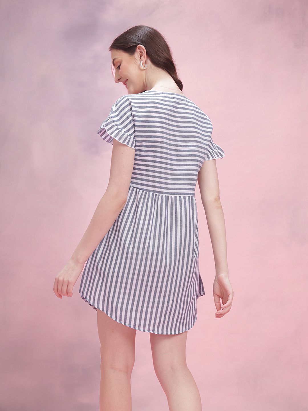 DressBerry Striped Ruffled Empire Mini Dress
