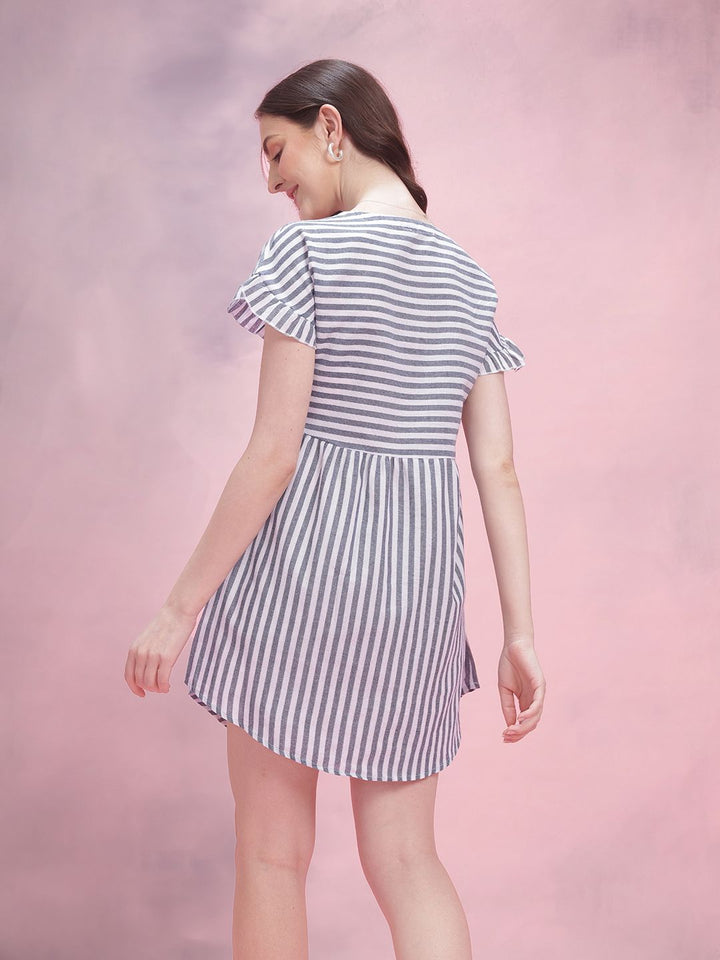 DressBerry Striped Ruffled Empire Mini Dress