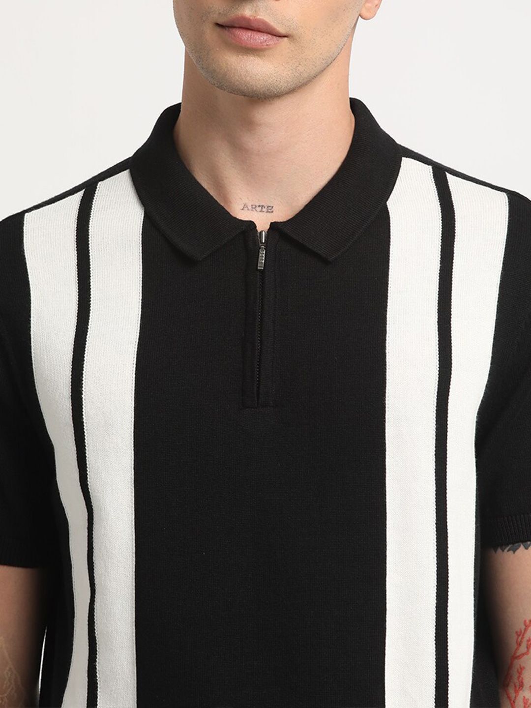 THE BEAR HOUSE Vertical Striped Regular Fit Polo Collar Cotton T-shirt
