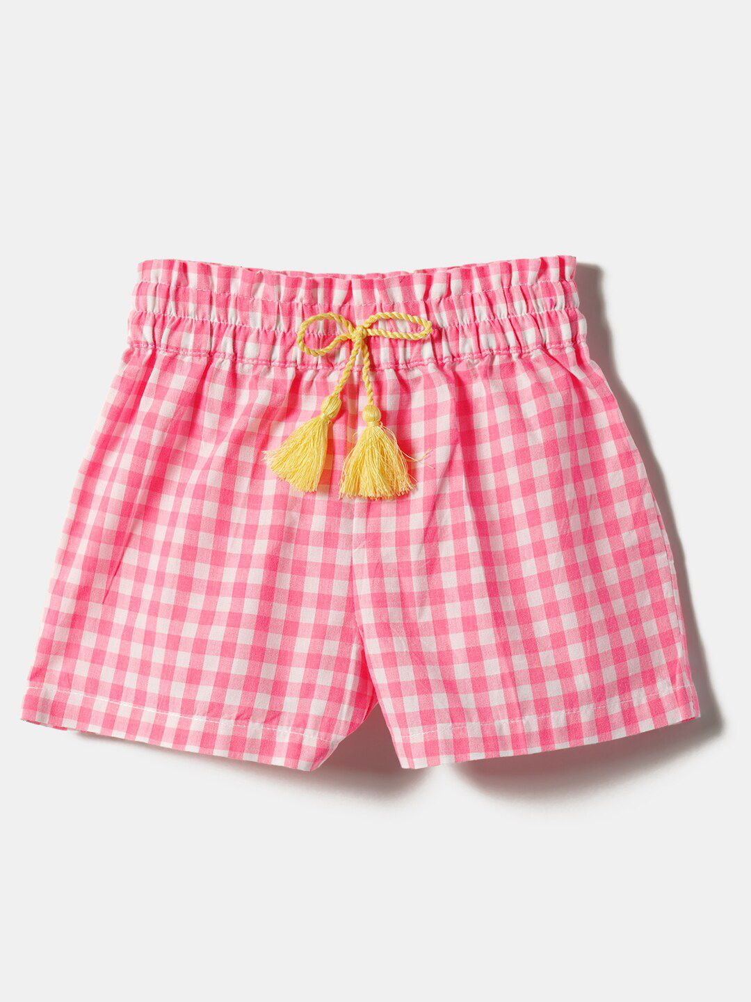 Nauti Nati Girls Checked One Shoulder Ruffled Pure Cotton Crop Top With Shorts