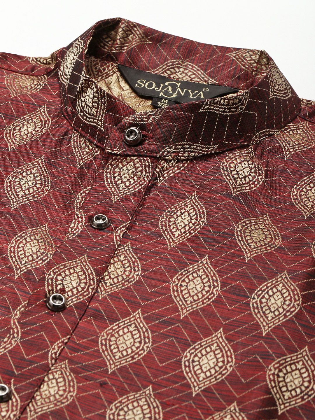SOJANYA Men Maroon & Gold-Toned Ethnic Motifs Jacquard Kurta