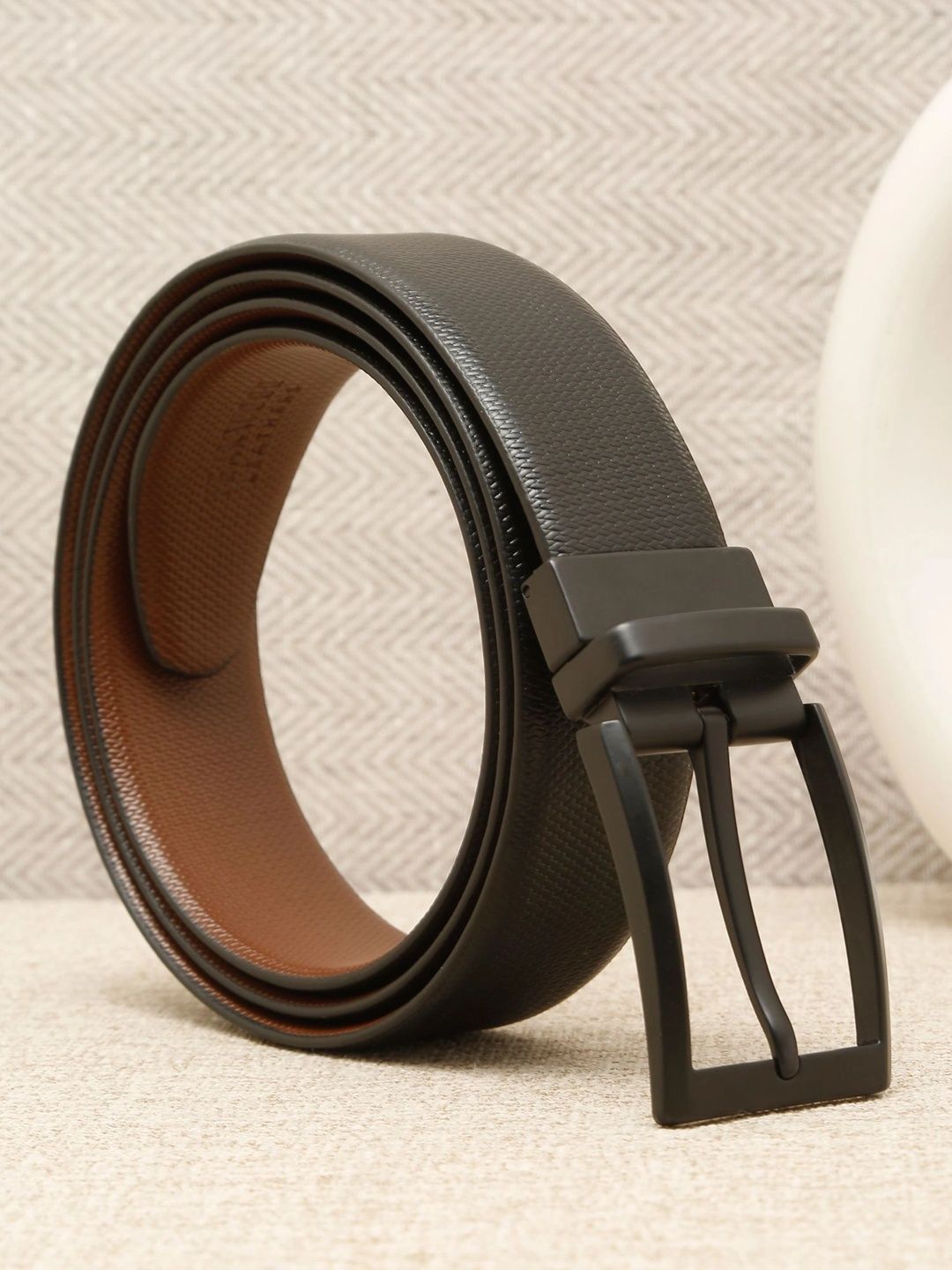 Teakwood Leathers Men Textured Leather Reversible Formal Belt