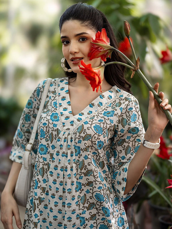 Libas Floral Print Flared Sleeve A-Line Midi Dress