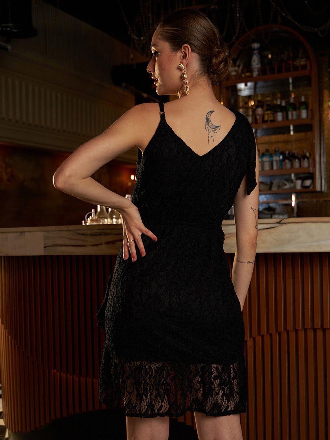 Athena Self Design Shoulder Straps Lace A-Line Dress