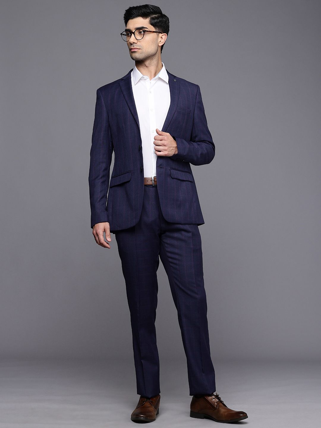 Raymond Slim Fit Checked Notched Lapel Single-Breasted Formal 2 Piece Suits