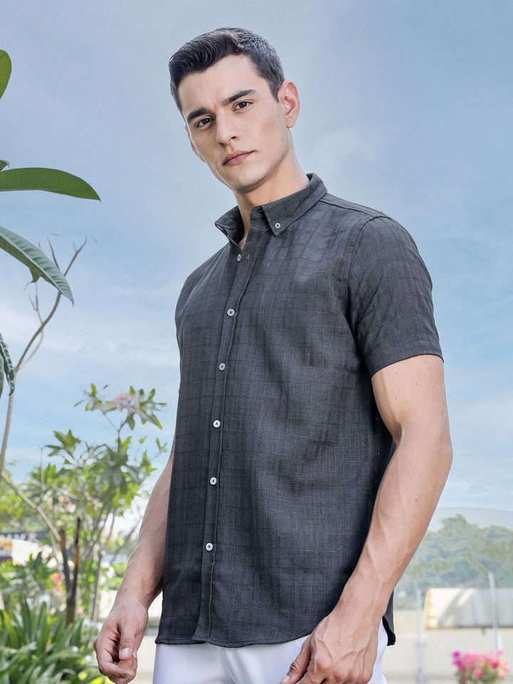 Thomas Scott Men Premium Regular Fit Button-Down Collar Textured Casual Shirt