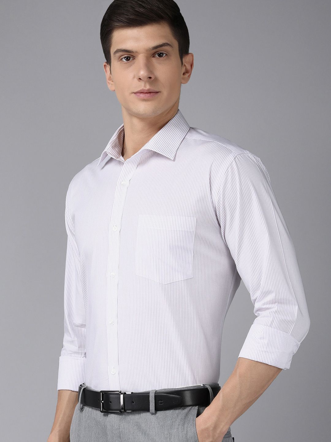 Park Avenue Men Purple And White Pinstriped Slim Fit Pure Cotton Formal Shirt