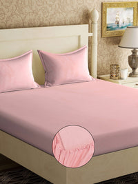 Myntra Elegant Homes Mesra Kulit Merah Jambu 300 TC Dilengkapi Cadar Tempat Tidur King Halus & 2 Sarung Bantal