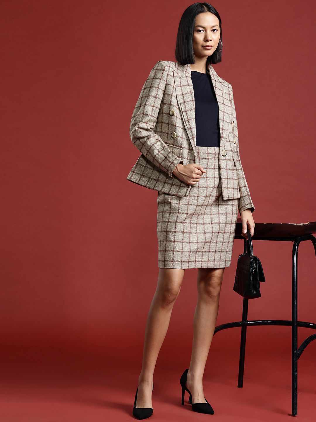 all about you Checked Single-Breasted Blazer & Skirt Set