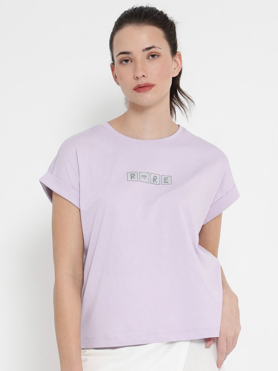 RAREISM Alexy Typography Printed Extended Sleeves Round Neck T-shirt