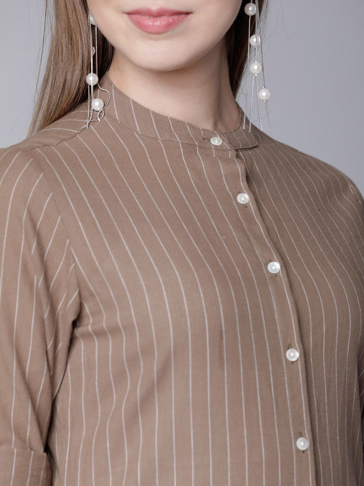 Vishudh Women Brown Striped Kurta with Palazzos