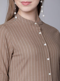 Vishudh Women Brown Striped Kurta with Palazzos