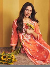 Rumah Chikankari Sonam Orange Mulmul Chikankari Kurta