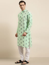 Sojanya Men Green & Black Geometric Ikkat Cotton Kurta