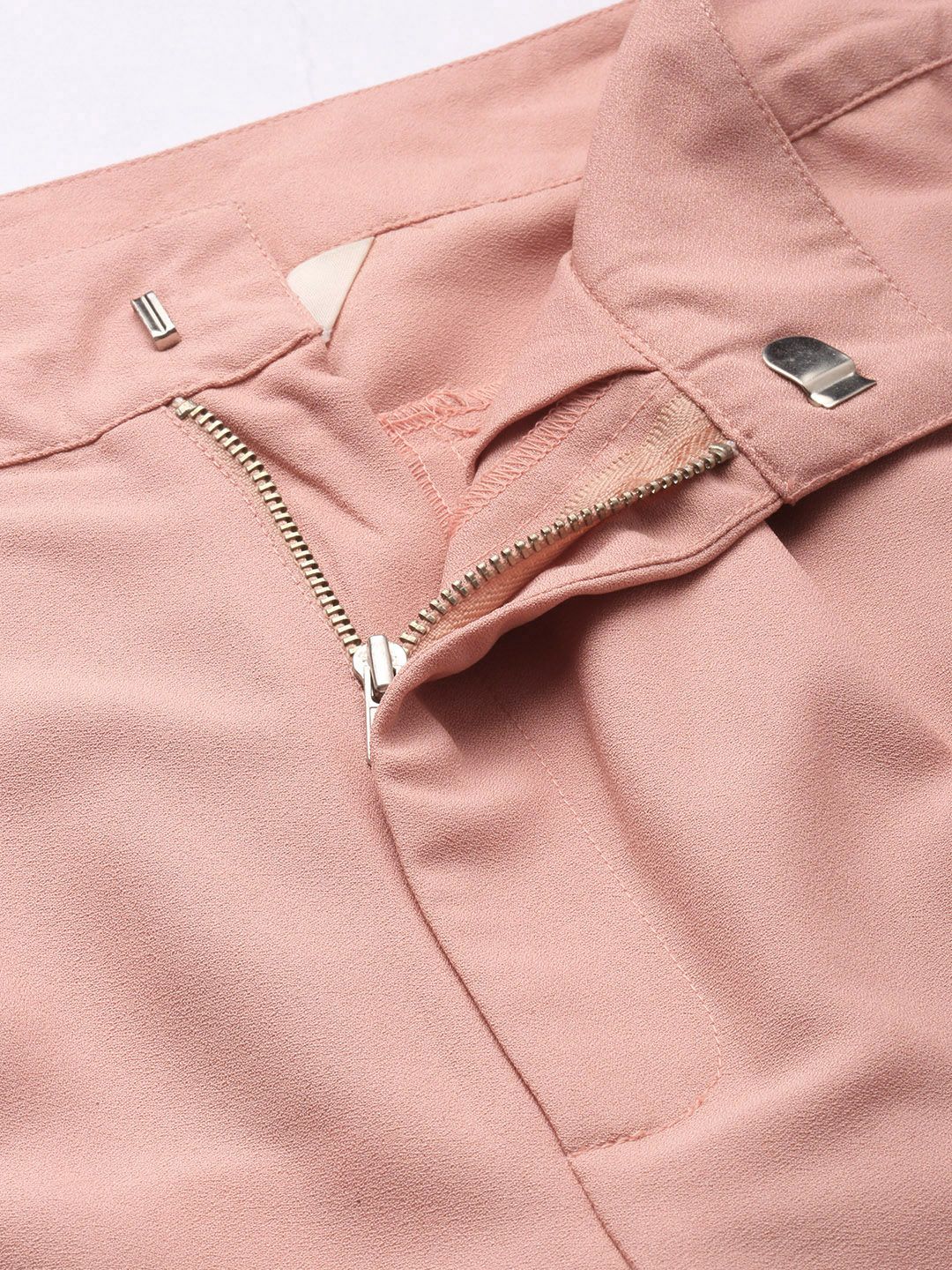 all about you Women Pink Solid Cropped Regular Trousers with Waist Tie-Up detail