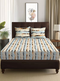 Story@home Arena Cream-Coloured & Grey Printed 180 TC Queen Bedsheet & 2 Pillow Covers