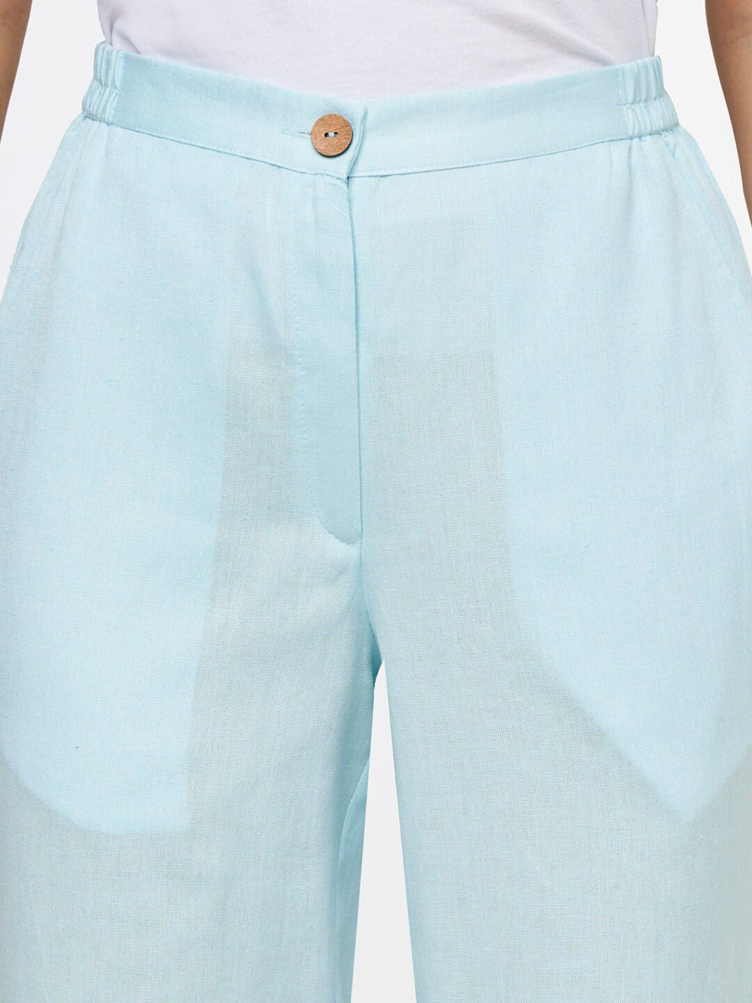 Global Desi Women Blue Straight Fit Parallel Trousers