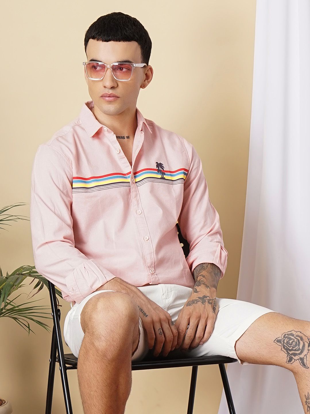 The Indian Garage Co Pure Cotton Horizontal Stripes Casual Shirt