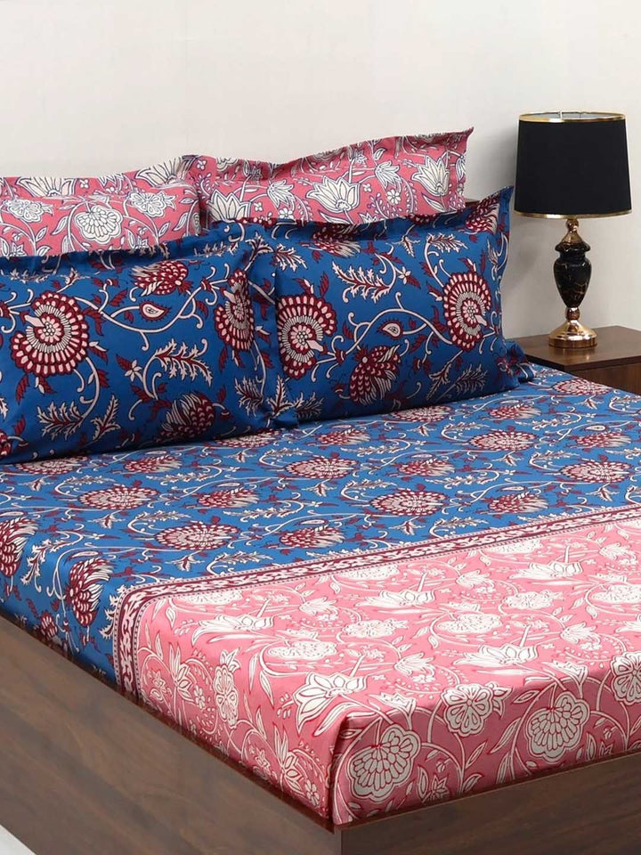 BOMBAY DYEING Peach Coloured Ethnic Printed Cotton 300 TC King Bedsheet & 4 Pillow Cover