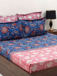 BOMBAY DYEING Peach Coloured Ethnic Printed Cotton 300 TC King Bedsheet & 4 Pillow Cover