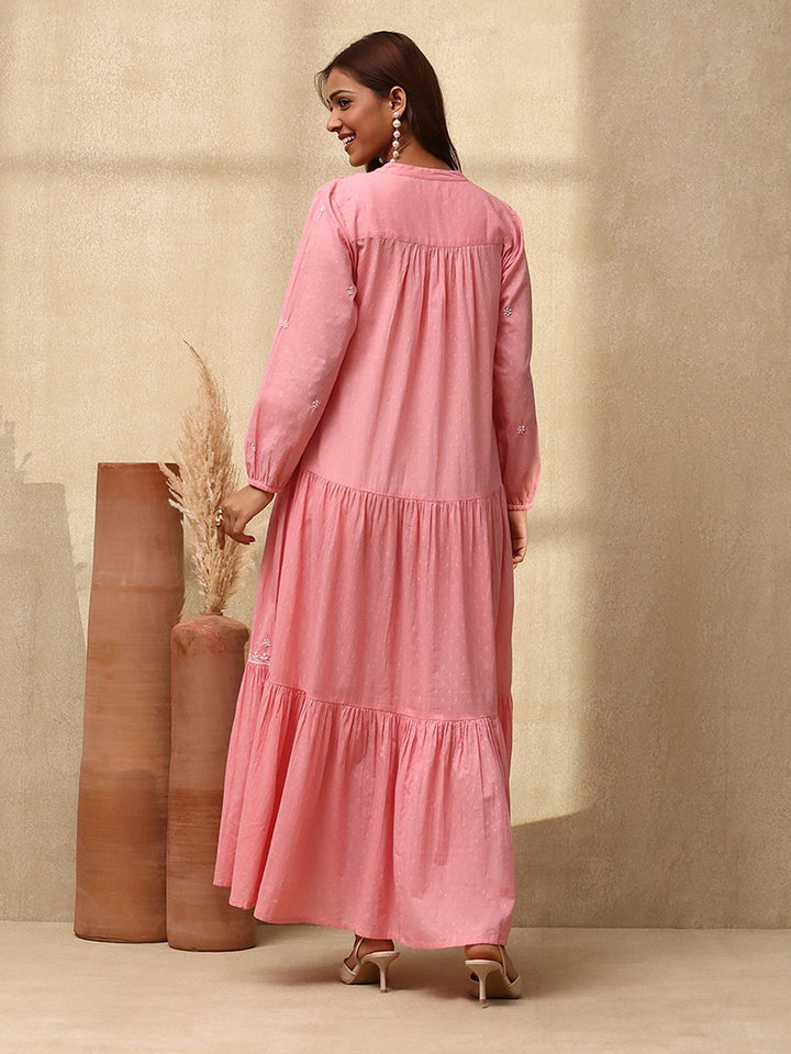 House of Chikankari Women Dust Pink Cotton Chikankari Dress Sulam