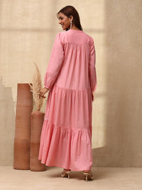 House of Chikankari Women Dust Pink Cotton Chikankari Dress Sulam