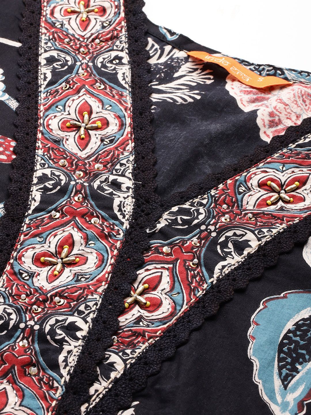 Indo Era Floral Printed Sequinned Pure Cotton Kurta With Trousers & Dupatta