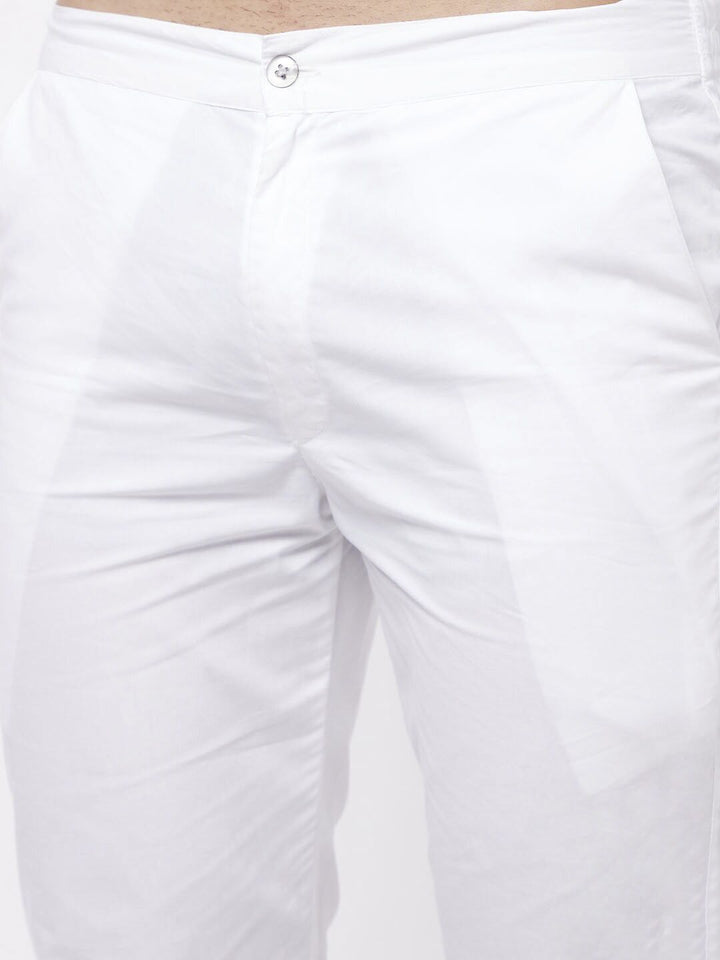 VASTRAMAY Men White Chikankari Pure Cotton Kurta with Churidar