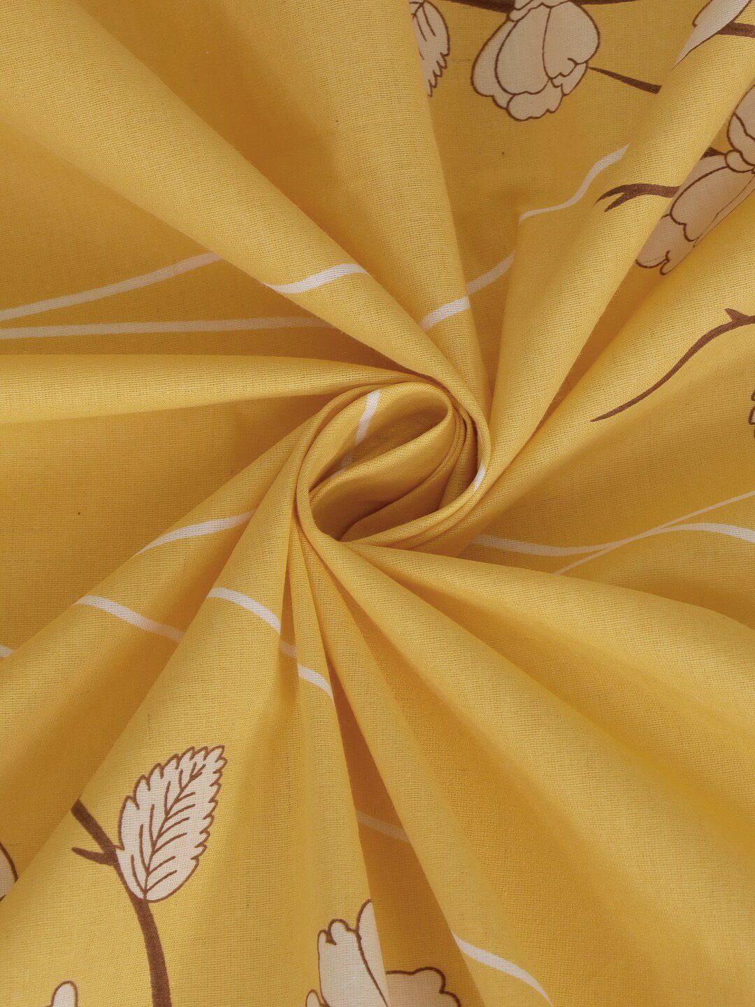 KLOTTHE Yellow & White Floral-Printed 400TC Pure-Cotton Fitted Single Bedsheet Set