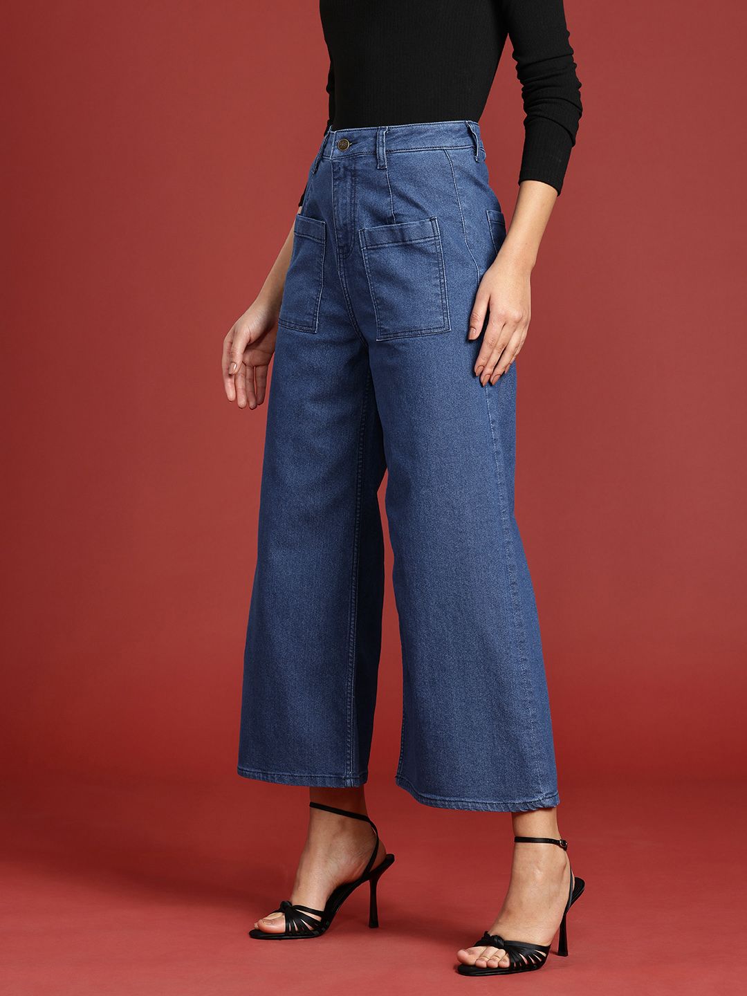 all about you Women Wide Leg High-Rise Light Fade Stretchable Jeans