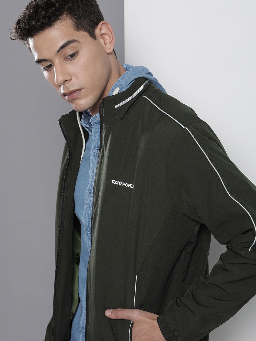 The Indian Garage Co Men Zip-Front Bomber Jacket with Zipper Pockets