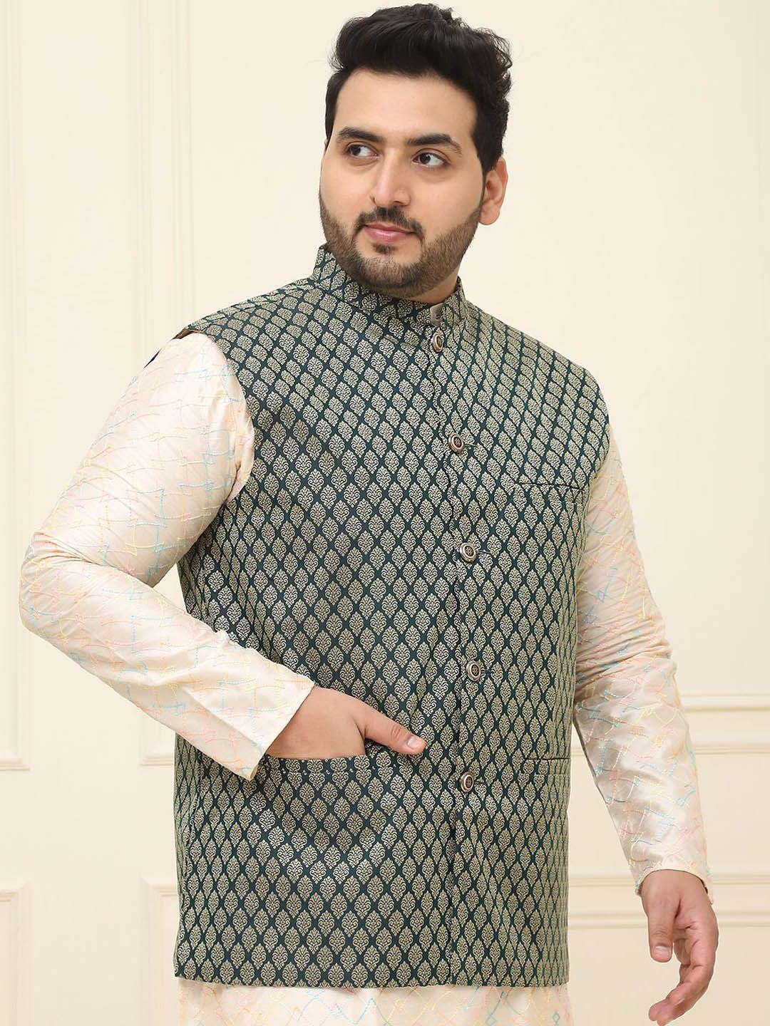 SOJANYA PLUS Men Printed Nehru Plus Size Jacket