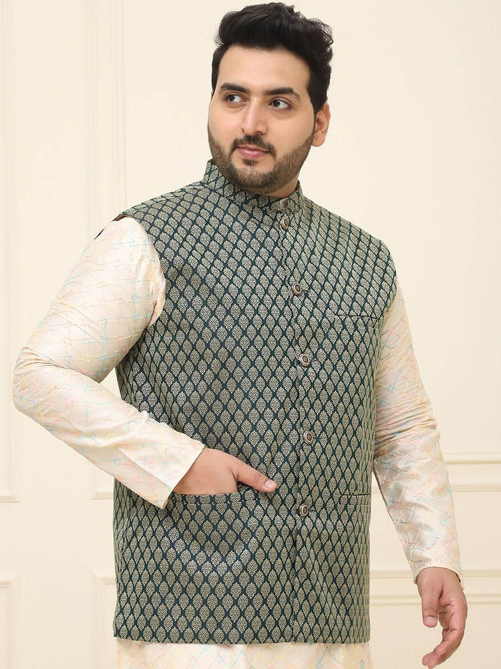 SOJANYA PLUS Men Printed Nehru Plus Size Jacket