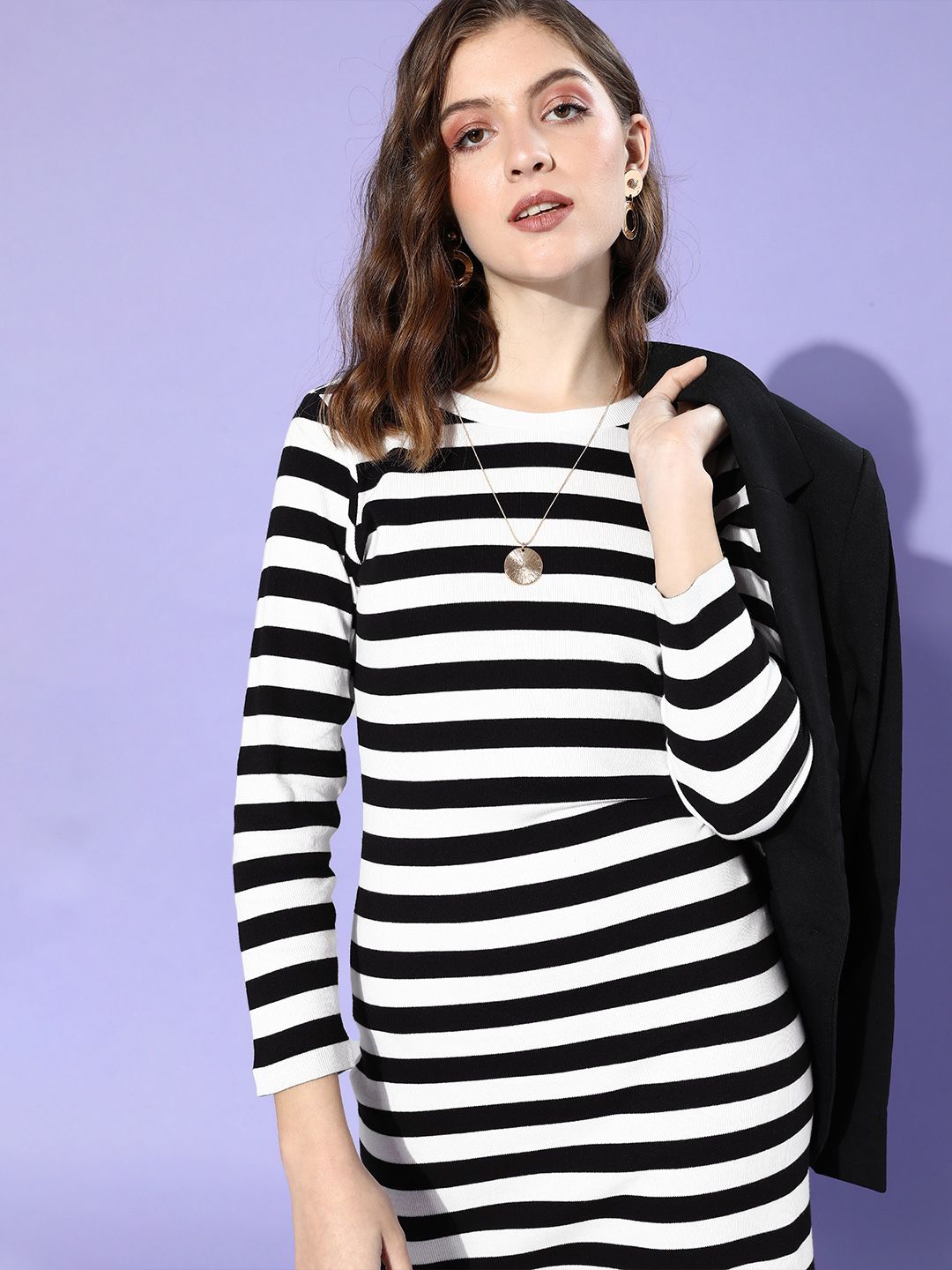 SASSAFRAS Women Stylish Striped Bodycon Dress