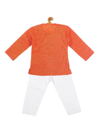 VASTRAMAY Boys Orange Pure Cotton Kurta with Pyjamas