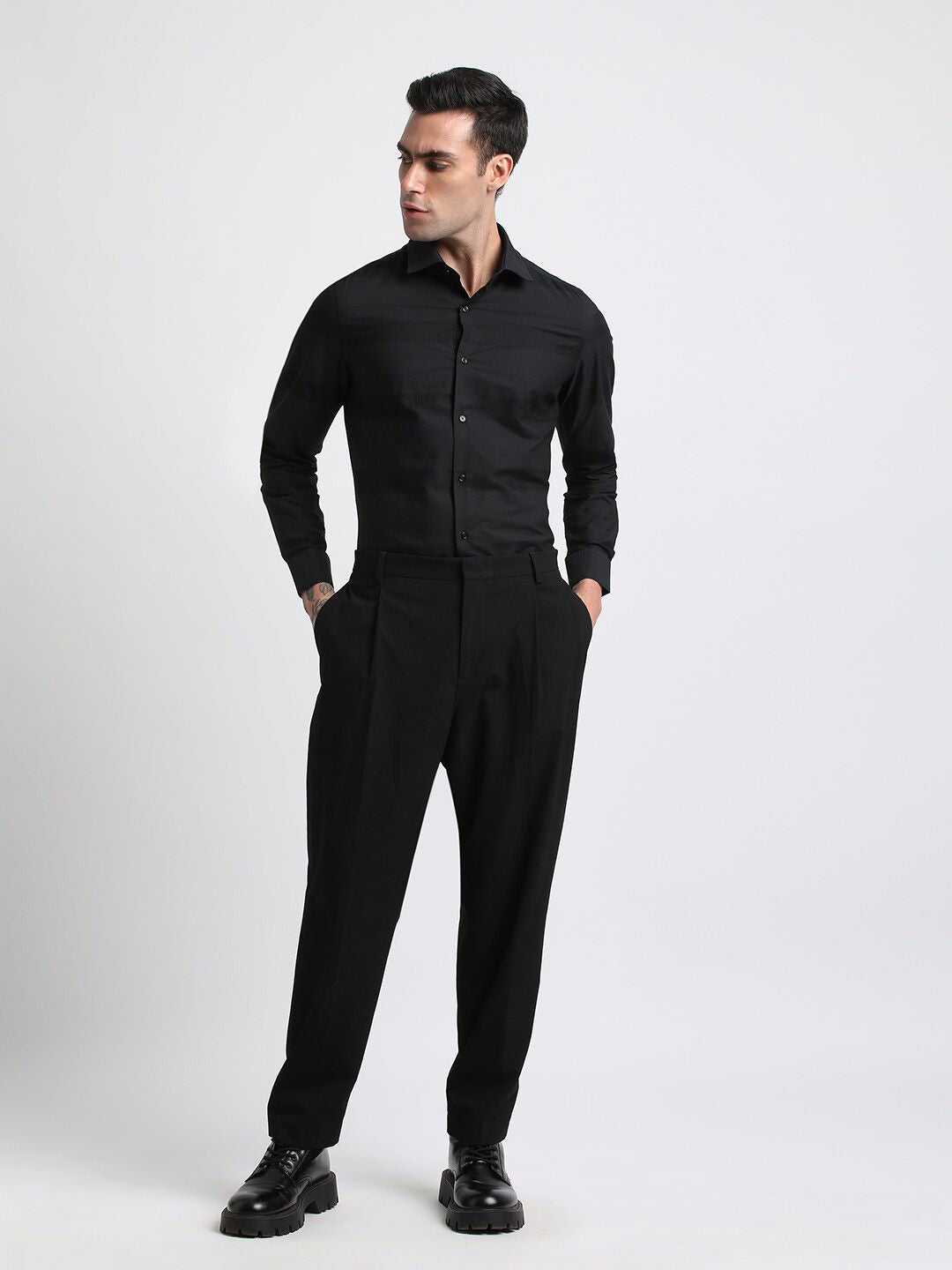 THE BEAR HOUSE Slim Fit Horizontal Stripes Pure Cotton Formal Shirt