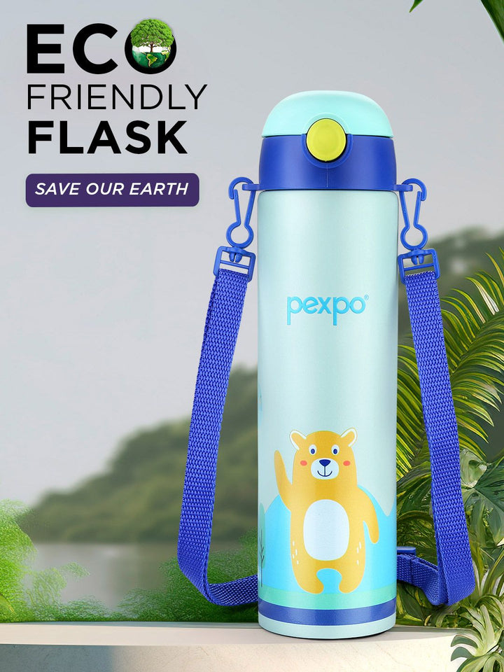 Pexpo Sea Green & Blue Printed Stainless Steel Double Wall Vacuum Water Bottle-470ml