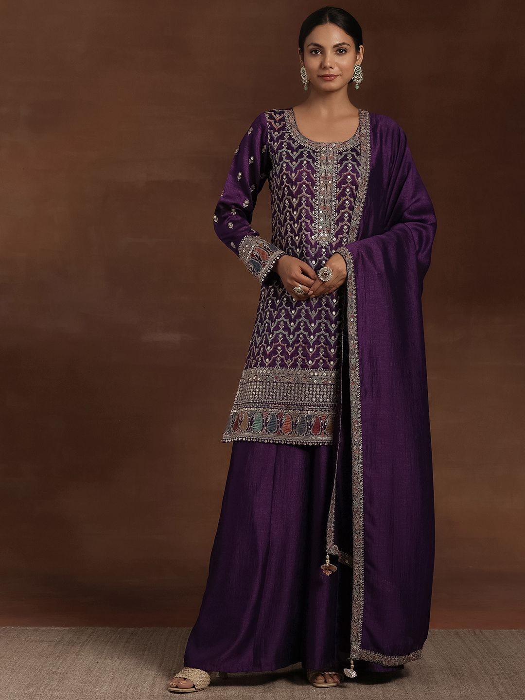 Libas Ethnic Motifs Embroidered Sequinned Kurta With Palazzos & Dupatta