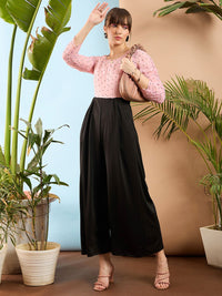 SASSAFRAS Peach-Coloured and Black Colourblocked Smocked Jumpsuit