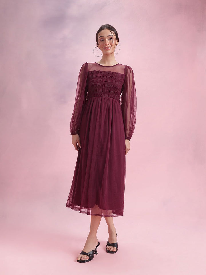 DressBerry Puff Sleeve Fit & Flare Midi Dress